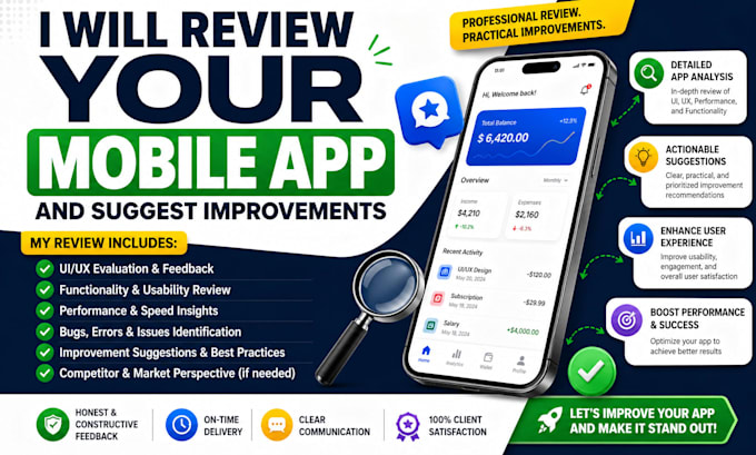 qa review and test ios app, website review, and android app user experience
