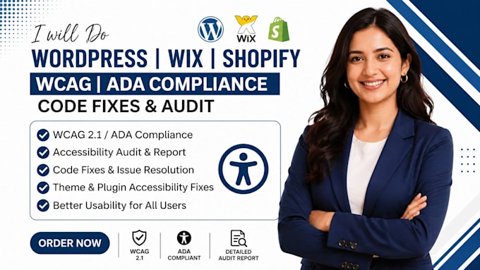 do wordpress wcag  wix ada compliance shopify code fixes audit