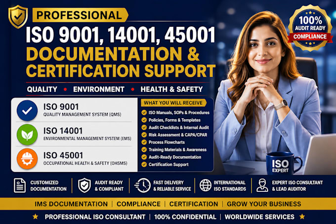 iso 9001, 14001, 45001, 27001, 22000, haccp, gmp iaf certification documentation