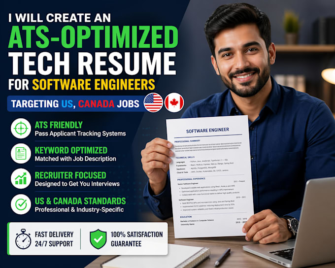 create an ats optimized tech resume for software engineers targeting US canada