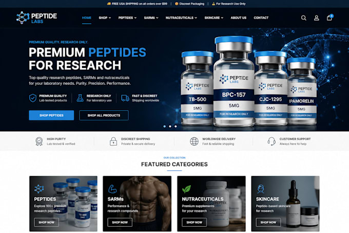 design peptide website supplement website research peptide nutraceutical website