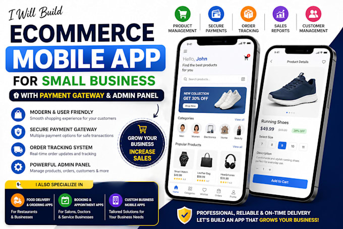build ecommerce mobile app for small business with payment and admin panel
