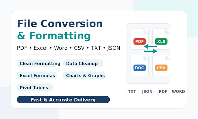 convert PDF, excel, word, CSV, txt, json and format data