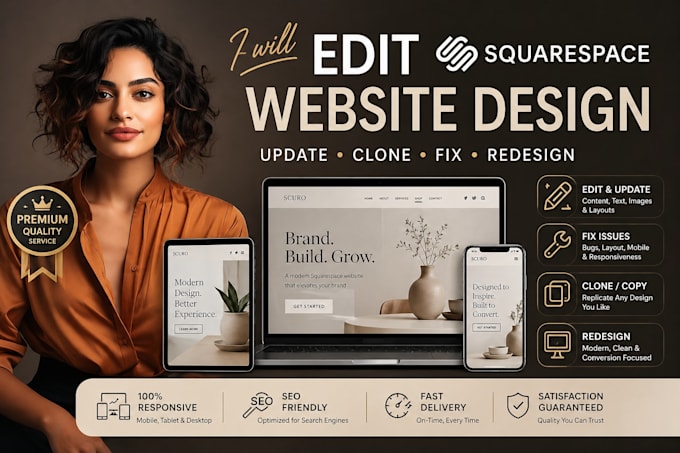 edit squarespace website design, update clone fix squarespace website redesign