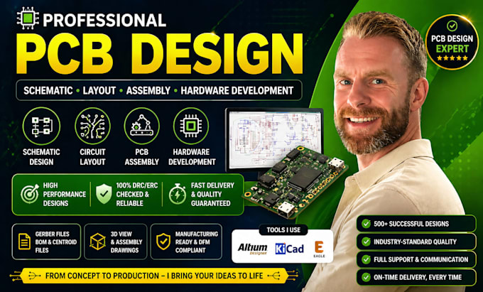 do pcb shematic design, circuit layout, pcb assembly and hardware development
