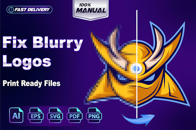 fix blurry logo and manually redraw it into clean print ready vector