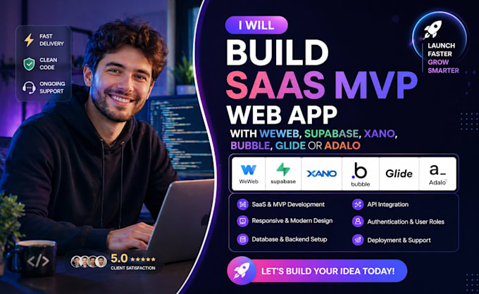 build saas mvp web apps with weweb, supabase, xano, bubble, glide or adalo