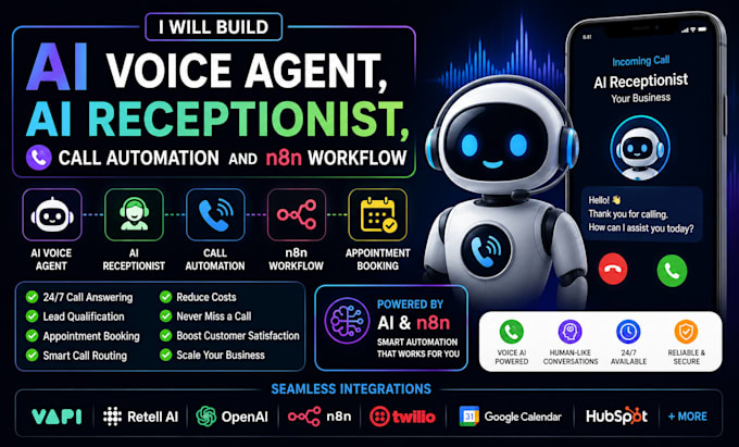 build ai voice agent, ai receptionist, call automation and n8n workflow