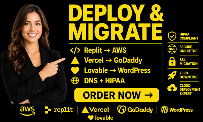 deploy, migrate, replit to AWS hipaa vercel to godaddy lovable to wordpress dns