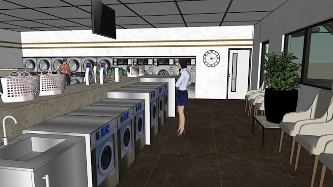 do 3d laundromat design and layout planning