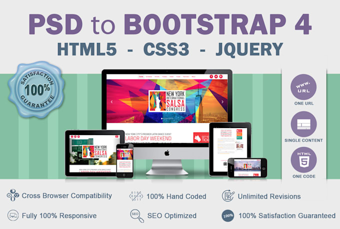 convert PSD, jpeg, png, xd, ai, figma, sketch to responsive bootstrap 4 or HTML
