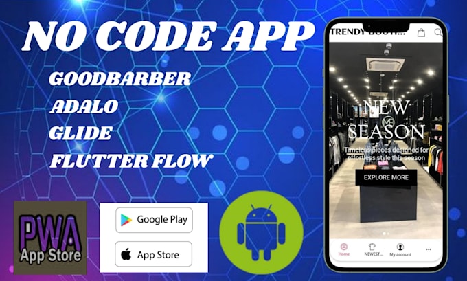 build no code app bubble, adalo, goodbarber, glide mobile web app