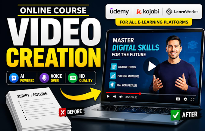 create ai online course videos for udemy, kajabi, and elearning platforms
