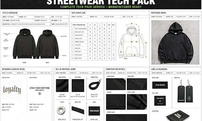 create streetwear tech pack ready for manufacturing