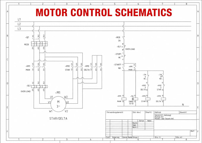 draw industrial electrical schematics dol star delta in autocad
