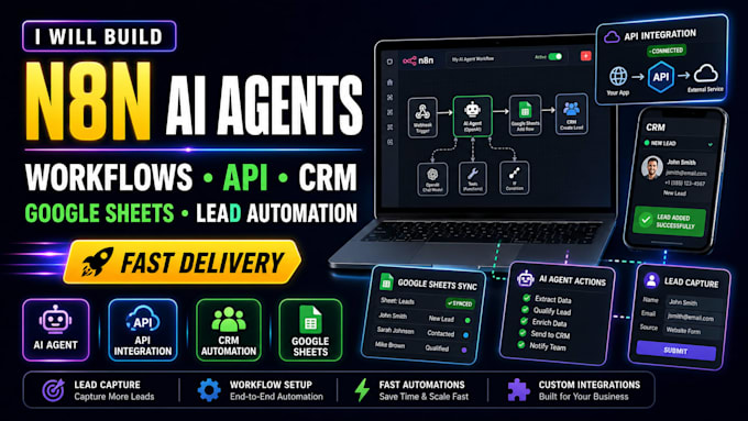 build n8n ai agent workflow apis google sheets CRM automation fast leads