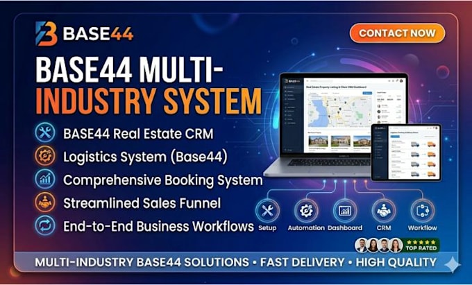 base44 crm for real estate, base 44 system for logistics, booking system, sales