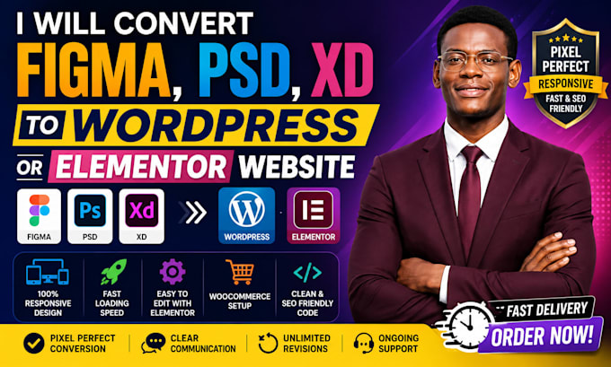 convert figma, psd, xd to wordpress or elementor website