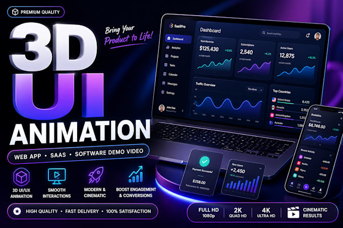 3d UI animation saas web app demo video app walkthrough and software explainer