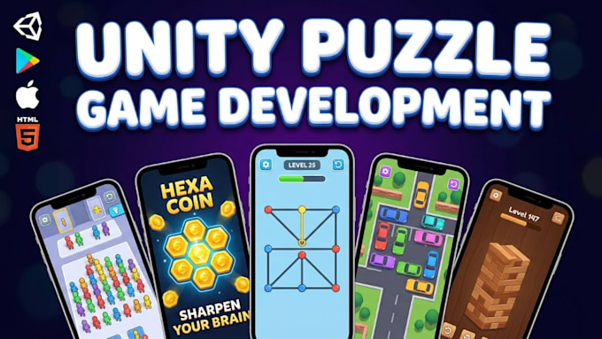 develop a trending hyper casual, puzzle game for mobile in unity