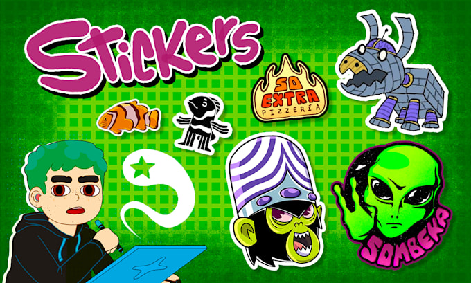 draw fun custom stickers in cartoon style