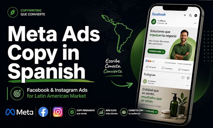 write spanish meta ads copy for digital products