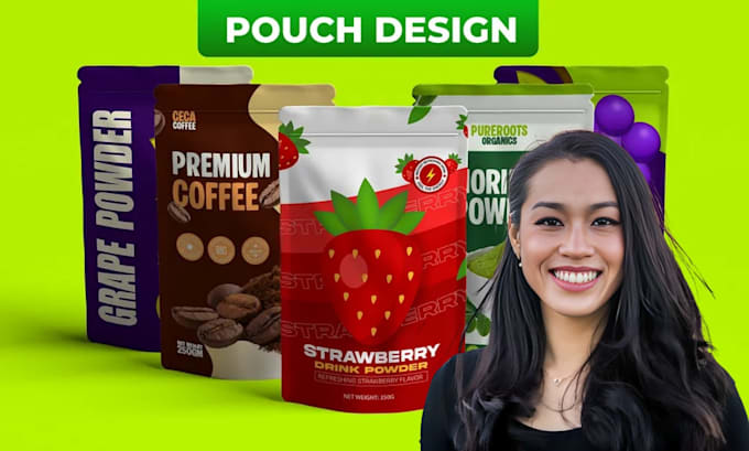 design stand up pouch packaging, pouch label and product packaging with 3d
