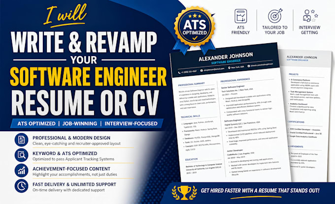 write ats software engineer resume, CV, linkedin optimization