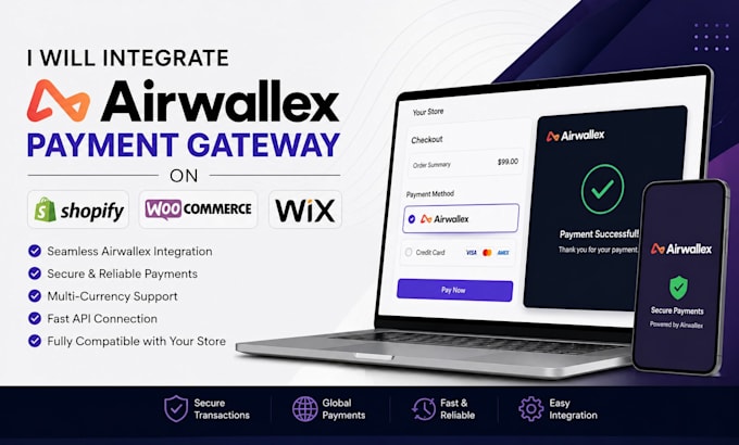integrate airwallex payment gateway on shopify woocommerce or wix