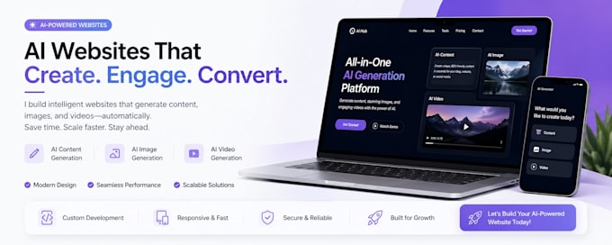 develop a complete ai powered content, image generator, video generator website