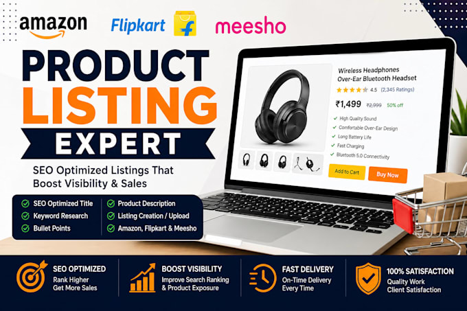 create SEO optimized amazon, flipkart and meesho product listing