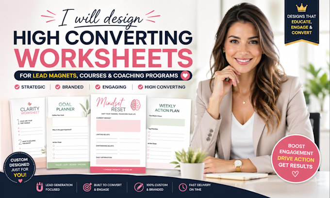 design high converting worksheet for lead magnets, courses and coaching programs