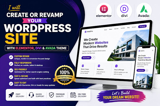 create or revamp your wordpress site with elementor divi avada theme