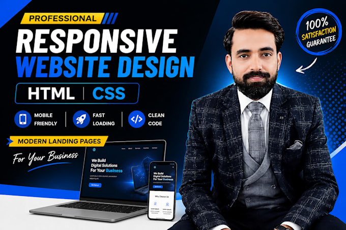 create a responsive HTML CSS landing page website