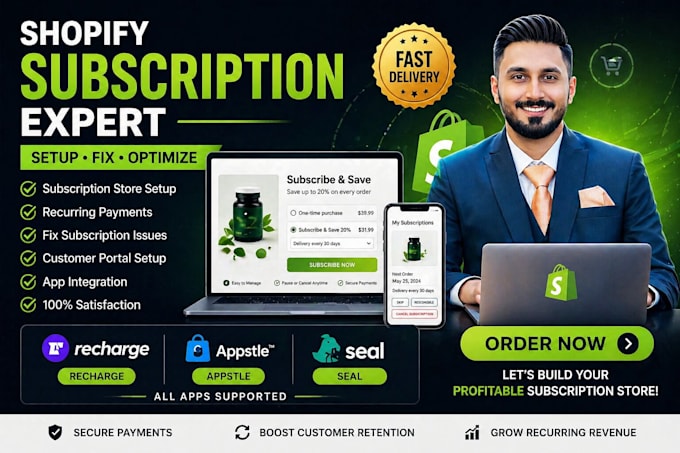 setup or fix shopify subscription using recharge, seal, appstle