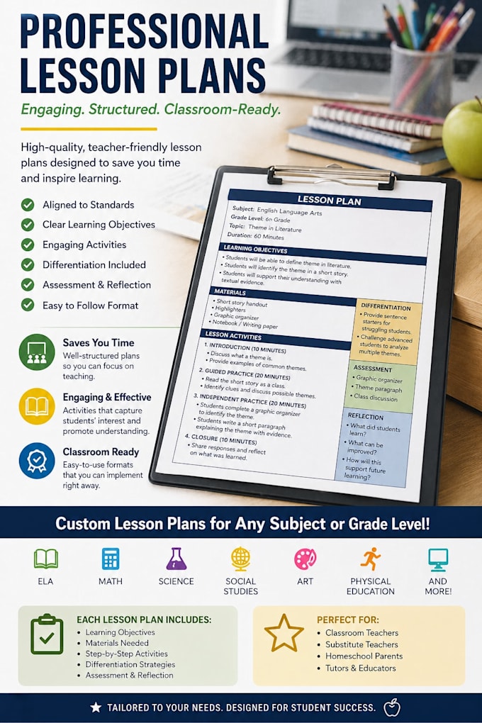 create professional, engaging lesson plans for any subject