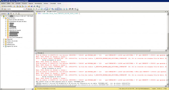reparacion de base de datos error sospechoso