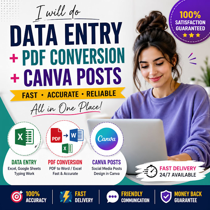 do data entry, PDF conversion and canva social media posts design