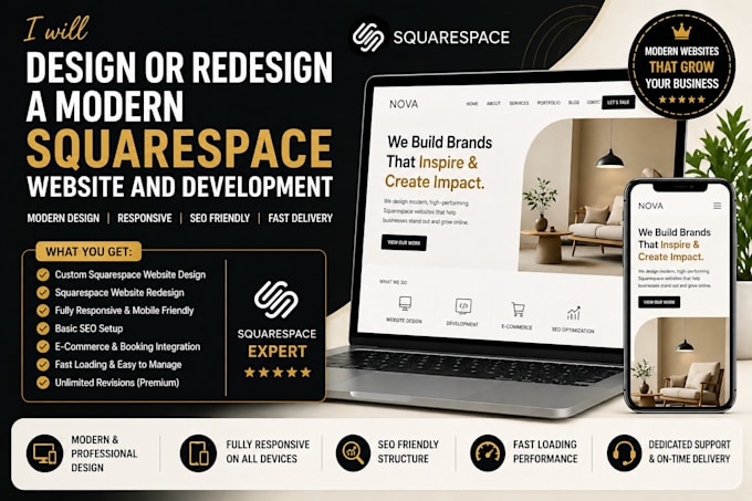 design or redesign a modern squarespace website and squarespace development