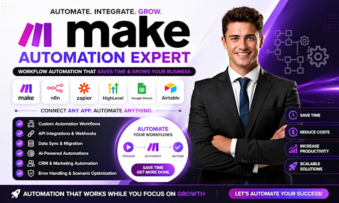 build advanced make com automation and integromat workflows