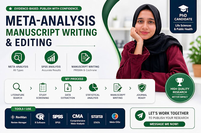 perform a meta analysis, manuscript writing and editing