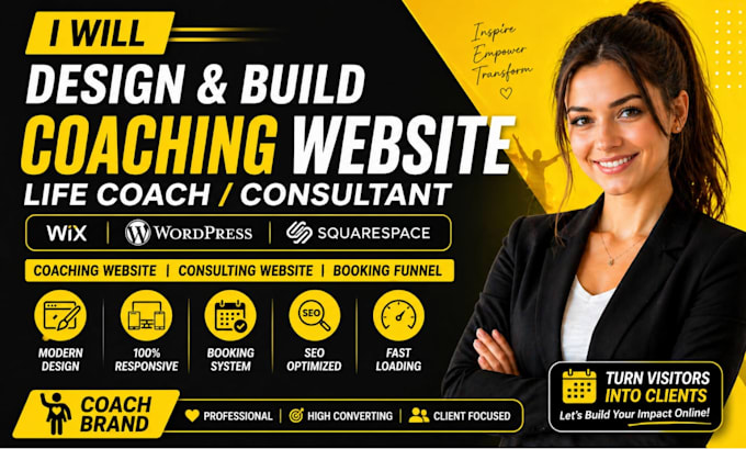 coaching website design for life coaches, consultants wix wordpress, squarespace