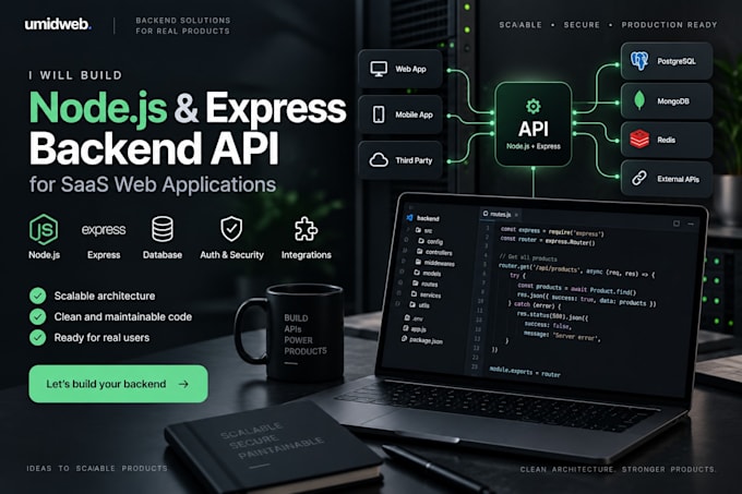 build nodejs express backend API for saas web application