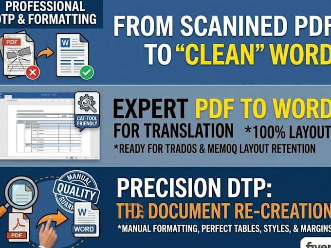 convert PDF files to word  for translation dtp work