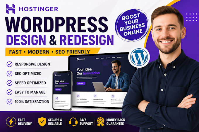 design hostinger website, hostinger wordpress website redesign and hostinger SEO