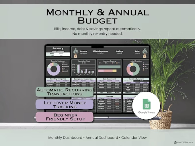 Create custom google sheets excel spreadsheet template budget planner ...