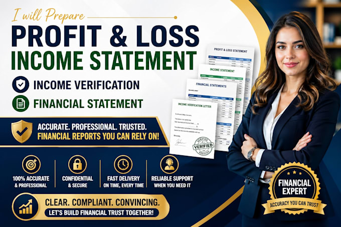 prepare p and l, income statement, income verification, financial statement