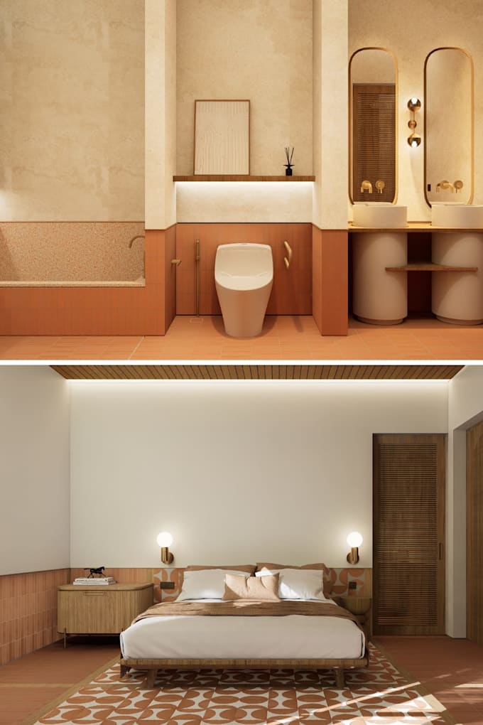 Design a modern interior for your bedroom and bathroom by Amritadevina ...