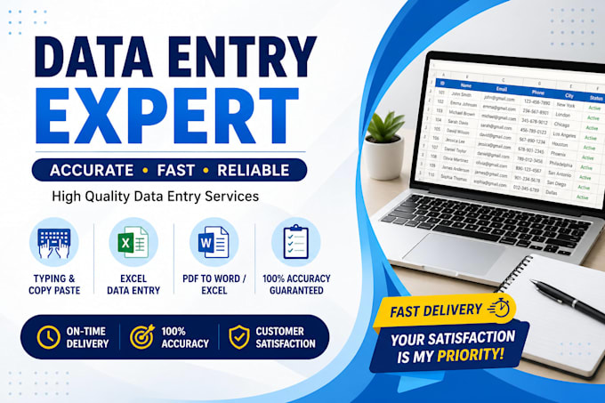 do fast and accurate data entry, typing and copy paste work