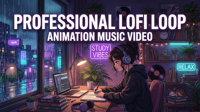 create 4k chill lofi loop animation music video for youtube